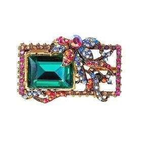 Art Nouveau Style Green Rhinestone Brooch